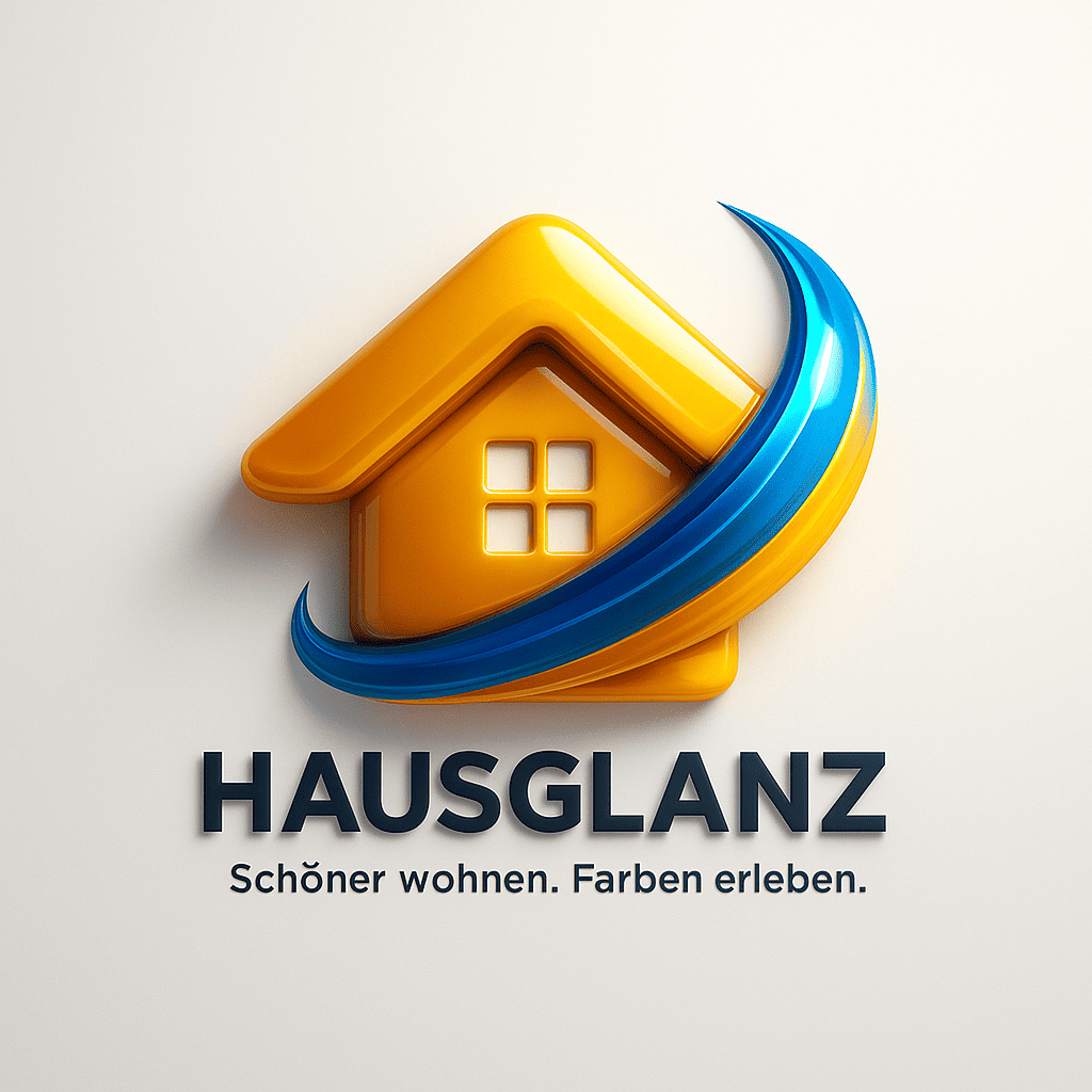 Hausglanz Logo – modernes gelb-blaues Haus-Symbol für Malerarbeiten und Wohnraumgestaltung.