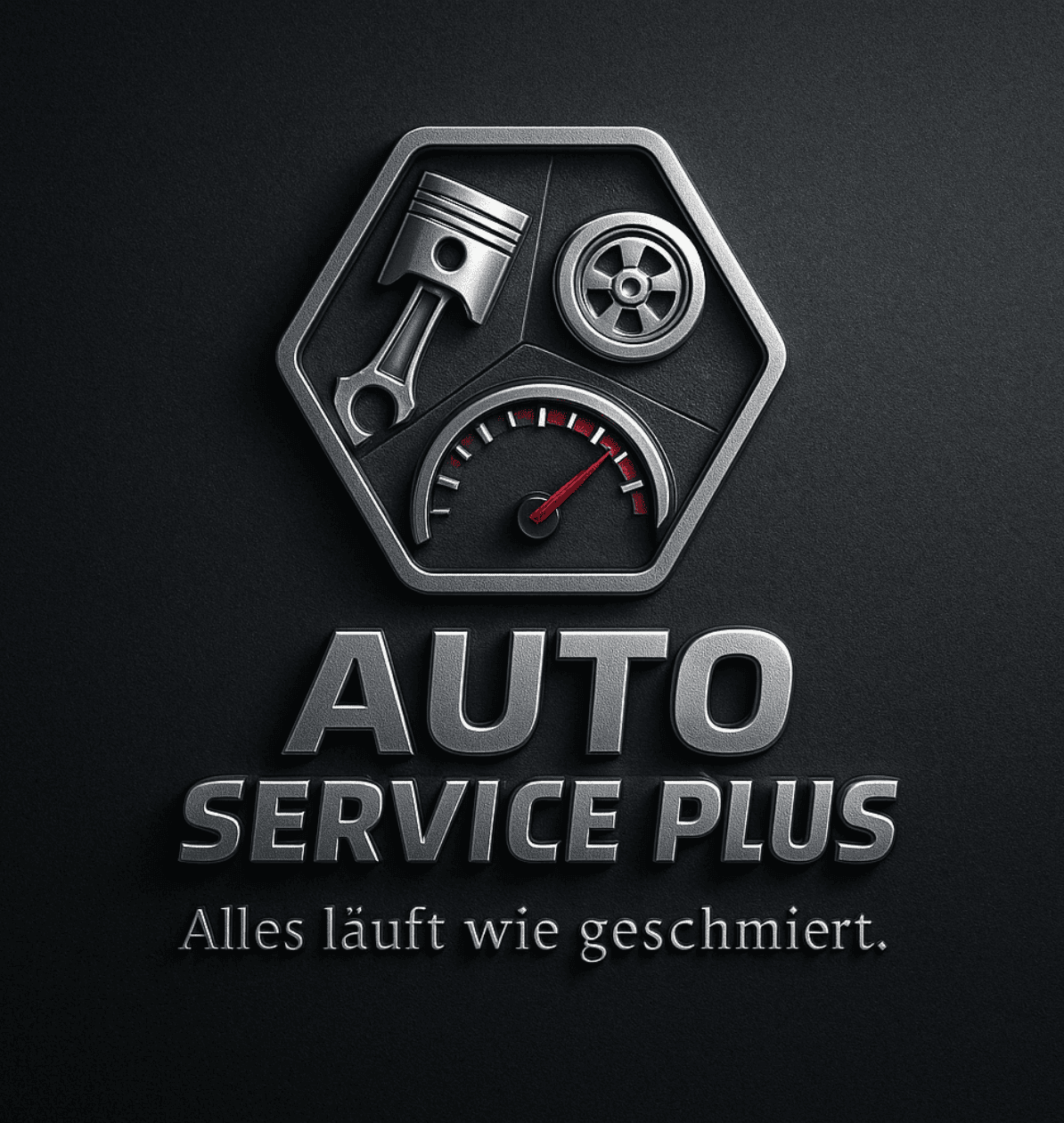 AUTO SERVICE PLUS Logo mit mechanischen Symbolen und Tachometer – professionelle Kfz-Werkstatt für Wartung und Reparatur