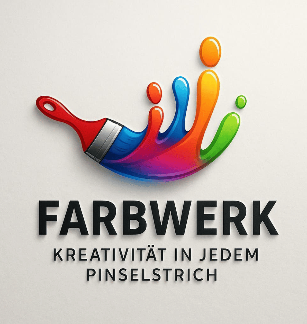 Farbiger Pinselstrich mit fließenden Farbtropfen in Blau, Rot, Grün und Orange – kreatives Logo für Design und Farbgestaltung
